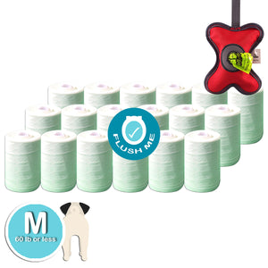 Doo-n-go MEDIUM Poop Bags 180 bags + dispenser. Bags are 8”x12” FLUSHABLE, Earth-friendly, Strong and Leakproof for dogs <60 lbs. Over 2 months supply